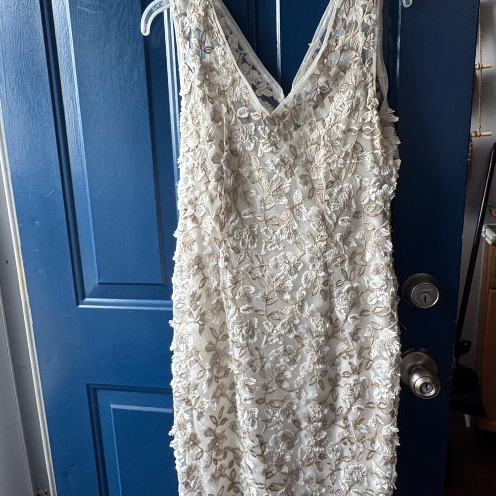 Adrianna Papell Ivory Floral Embellished Dress